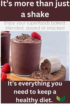 a poster with the words it's more than just a shake and chocolate pudding