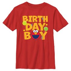 We can tell you how to get to Sesame Street and look good doing it, with these adorable designs for the whole family from the iconic, long-running children's series Sesame Street! Step onto Sesame Street with this officially licensed Boys' Birthday Boy Elmo Graphic T-Shirt featuring stars, confetti, balloons, and the statement: "Birthday Boy" with Elmo's adorable smiling face replacing the letter 'O' across the front. Bring joy and laughter to your birthday celebration with this new Sesame Stree Playful Red T-shirt With Character Print, Playful Red Character Print T-shirt, Themed Red T-shirt With Cartoon Print, Red Themed T-shirt With Cartoon Print, Red Themed Cartoon Print T-shirt, Playful Red T-shirt With Cartoon Print, Playful Red Cartoon Print T-shirt, Red Letter Print T-shirt For Birthday, Red Character Print T-shirt For Birthday