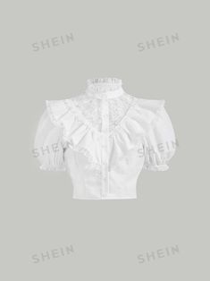 Free Returns ✓ Free Shipping�✓. SHEIN MOD Contrast Lace Ruffle Trim Puff Sleeve Ruffle Trim Crop Shirt- Women Blouses at SHEIN. Frilly Top, Character Inspo, Ruffle Shirt, Women Blouses, Beauty And Fashion, Really Cute Outfits, Lace Ruffle, White Outfits, Crop Shirt