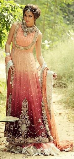 dress by Zahra ahmed Anarkali Outfit, Anarkali Bridal, Chiffon Anarkali, Chiffon Lehenga, Indian Wedding Gowns, Pakistani Couture, Desi Clothes, Asian Bridal, Dip Dyed