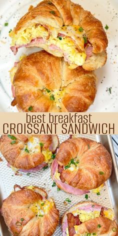 breakfast croissant sandwiches with ham and cheese