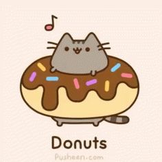 a cat sitting on top of a donut with sprinkles and music notes