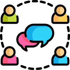 people with speech bubbles in the middle of a circular pattern on a white background illustration