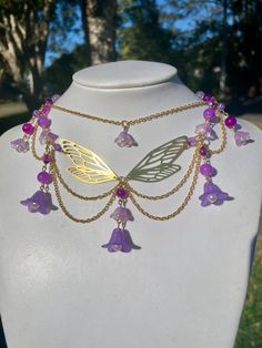 Handmade and one of a kind Intricate Jewelry, Orchid Necklace, Glow Paint, Diy Bracelet Designs, Purple Jewelry, Fantasy Gowns, Neck Jewellery, Whimsical Fashion