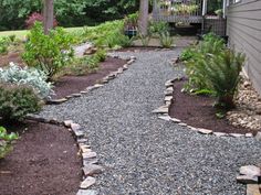 a gravel path in front of a house