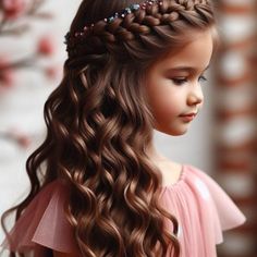 Flower Girl Hairstyles Curly Hair, Kindergarten Graduation Hairstyles, Arwen Hair, Kids Hairstyles For Wedding, Krishna Names, Waterfall Braid Hairstyle, Waterfall Hairstyle, Short Hair Bride, Barbie Hairstyle