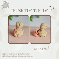 there is a small crocheted turtle on the table