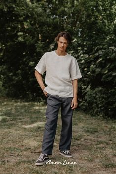 Discover the timeless elegance of ADONIS, our men's linen pants. Embrace minimalist, aesthetic, or boho styles with this versatile piece. Match it with linen shirt or top. Whether it's fall or winter, these pants are perfect for outfit as a wedding guest, Thanksgiving gathering or Christmas.Crafted from luxurious 100% linen, our eco-friendly and sustainable fashion is a must-have addition to your capsule wardrobe. Enjoy free shipping on orders over $100! Ultimate Capsule Wardrobe, Minimalist Wardrobe, Organic Linens, Neutral Outfit, Linen Shorts, Wholesale Shoes, Linen Top, Vacation Outfits, Linen Pants