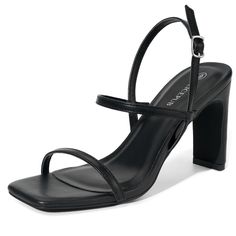 PRICES MAY VARY. THIN STRAPPY HEELS- Women’s heeled sandals feature two thin straps and a square open-toe style. The slender straps frame the foot beautifully, while the open-toe provides both stylish and cool summer days. SLEEK CHUNKY SANDALS - Heels measure 3.35 in/8.5cm, sleek and delicate chunky design, elongates your legs and enhances your natural silhouette, ensuring you look effortlessly sexy and beautiful. CUSHIONED SOFT INSOLE - Made of premium PU leather, soft 5mm latex insole cushione Womens Strappy Sandals, Sandals Chunky, Heels Comfortable, Dressy Shoes, Ankle Strap High Heels, Black Strappy Heels, Square Toe Heels, Chunky Sandals, Chunky Heels Sandals