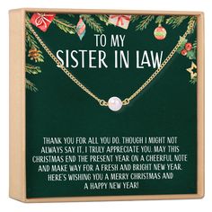 Buy Any 2 Items, Get 10% Off + Free Shipping w/ code AVA10 Sister-in-laws can be like true sisters. In the end, you're all in one family bonded together. Show your love this season with this jewelry and thoughtful message gift set. JEWELRY DETAILS MATERIAL: Gold Plated PENDANT SIZE: 5 mm CHAIN LENGTH: 18" chain + 2" chain extender CLASP STYLE: Lobster claw CRAFTED WITH LOVE I N C L U D E S Gold foil stamped jewelry box Blank card to write a personal note (unless shipped directly to recipient) Ve Godmother Quotes, Godmother Necklace, Dear Ava, Granddaughter Necklace, Great Grandma Gifts, Christmas Gifts For Sister, Sister Necklace, Godmother Gifts, Jewelry Details