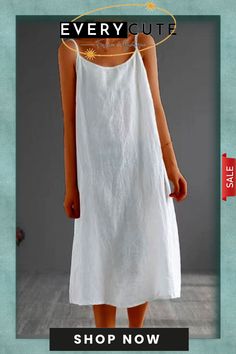 Women's Cotton Linen Solid Color Sling Dress Casual A-line Suspender Dress For Summer, Casual Solid Sundress With Adjustable Straps, Spring Solid Color Sling Dress, Spring Sling Dress In Solid Color, Solid Color Spring Sling Dress, Casual Cami Suspender Dress For Spring, Solid Color Midi Suspender Dress For Spring, Casual Suspender Dress For Vacation, Casual Suspender Dress For Beach