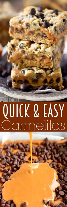 quick and easy caramel chocolate chip granola bars are the perfect dessert for breakfast or brunch