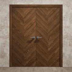 an open wooden door in a room with concrete walls and wood flooring on the side