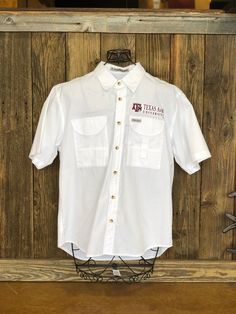 Texas A&M Short Sleeve Fishing Shirt up to 6XL and Tall Sizes White Cotton Camp Shirt For Outdoor, White Short Sleeve Shirt For Outdoor Activities, White Shirt For Summer Outdoor Activities, Texas A&m, Baby Gown, Pregnancy Shirts, Fishing Accessories, Boot Bag, Fishing Shirts