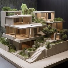 a model of a house with trees and stairs