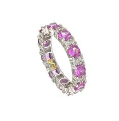 in stock Fine Jewelry Pink Sapphire Ring In Sterling Silver, Levian Jewelry Pink Sapphire, Elegant Pink Sapphire Multi-stone Jewelry, Pink Multi-stone Sapphire Ring, Fine Jewelry, Pink Sapphire Multi-stone Jewelry For Gifts, Eternity Band Ring, White Sapphire, Eternity Band, Eternity Bands