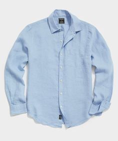 Slim Fit Sea Soft Irish Linen Shirt in Blue Tide Camp Collar Shirt, Irish Sea, Todd Snyder, Irish Linen, Fine Linen, Collar Shirt, Linen Shirt, Collar Shirts, Warm Weather