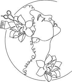 a drawing of a woman with scissors in her hand and flowers hanging from the neck