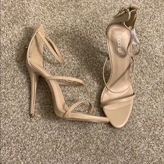 Nude Strappy Heeled Sandals Never Worn Nude Heeled Sandals, Beige High Heels, Vegan Heels, Nude Colour, Black Ankle Strap Heels, Nude Strappy Heels, Clear Block Heels, Nude High Heels, Silk Dresses