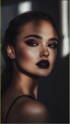 Feminine Makeup Looks, Dark Feminine Makeup Looks, Vampy Lips Makeup, Dark Feminine Makeup, The Dark Feminine, Goth Makeup Looks, Tiktok Christmas, Dark Beauty Fashion