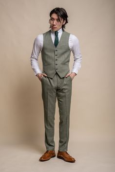 Mens Textured Slim Fit Wedding Business Sage Green Suit 3 Piece Set The SIRRI sage green textured suit from Cavani is a perfect three-piece ensemble for any occasion. Its luxurious and innovative slim-fit design offers a tailored fit that will guarantee you look your best no matter where you go! Impress everyone with this stylish piece of fashion and feel confident attending weddings, rehearsal dinners, parties, or business engagements in style. All eyes will be on you! This suit is also availab Sage Green Suit, Summer Wedding Suits, Tweed Wedding Suits, Made To Measure Suits, Suits Wedding, Owl Shirt, Green Suit, Mens Style Guide, Green Spring