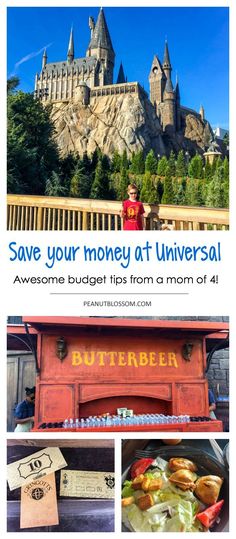 the hog potters castle with text that reads save your money at universal awesome budget tips from a mom of 4