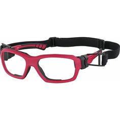 a pair of red glasses with black straps