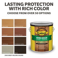 a can of wood stain with the words, painting protection with rich color choose from over 50 options