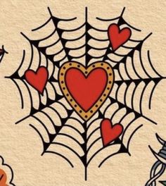 a spider web with hearts on it