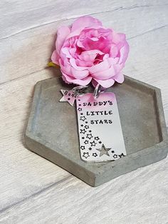 Personalised Daddy's Little Stars Stamped Keyring #FathersDay #keyring #Personalised #personalisedkeyring #giftidea Star Cut Out, Unique Key, Different Fonts, Keychain Gift, Market Place, Dog Tags, Hand Stamped, Fathers Day