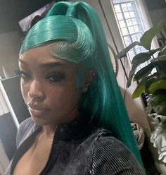 Short Colorful Wigs, Teal Wig, Coloured Wigs, Colorful Lace Front Wigs, Creative Hair Color, Teal Hair, Pretty Hair Color