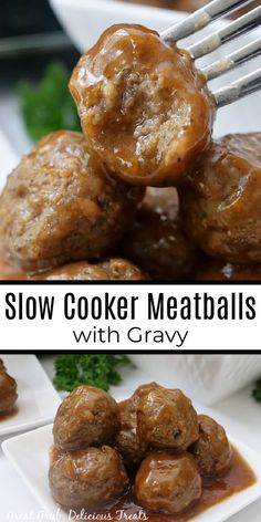 slow cooker meatballs with gravy are the perfect appetizer for any occasion