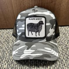 Brand New Ships The Same Day Black Trucker Hat For Winter, Black Curved Brim Trucker Hat For Winter, Military Camouflage Trucker Hat With Visor, Camouflage Military Trucker Hat For Streetwear, Military Camouflage Trucker Hat With Flat Brim, Military Camouflage Trucker Hat For Outdoor, Camouflage Military Trucker Hat One Size, Camo Hats, Farm Animals