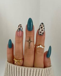 Trendy Almond Nails, Rodeo Nails, Paznokcie Hello Kitty, Cheetah Print Nails, Western Nails, Nails Autumn, Chic Nail Art, Teal Nails