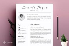 a clean and modern resume template on a pink background