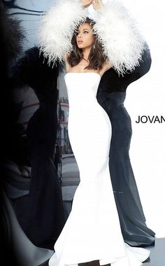 Feather Sleeves, White Dress Wedding, Fur Sleeves, Jovani Gown, Mermaid Gown Prom, Jovani Prom, Dazzling Dress, Black Blush, Formal Evening Gown