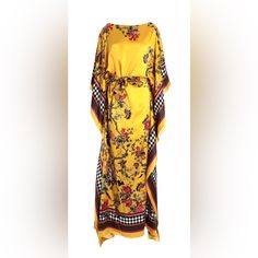 Roberto Cavalli Silk Printed Caftan Extremely Hard To Find Beautiful Print Extremely Flattering Any Eye Catching Size 42-6 Worn Once Has 2 Minor Spots On The Very Bottom From Dragging. Not Noticeable At All. Picture Included Great Condition Gold Orange, Roberto Cavalli, Spot On, Hard To Find, Silk Printing, Silk, Womens Dresses, Dresses