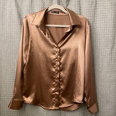 New, Never Worn! Bronze/Brown. Very Soft. Slightly Oversized. Pet Free, Smoke Free Home. Button Up Blouse, Shein Tops, Button Up, Top Blouse, Blouses, Womens Tops, Pet, Long Sleeve, Customer Support