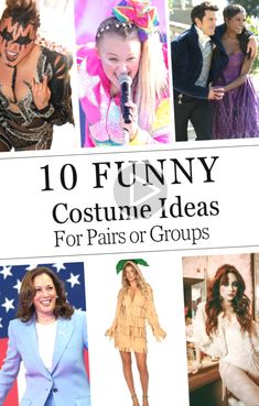 the cover of 10 funny costume ideas for pairs or groups, with images of women in costumes