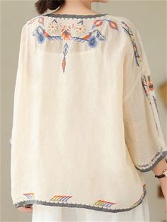 Description Product ID: TP2033523 Material: Cotton, Linen Pattern: Embroidered Sleeve: Half Sleeve Closure Type: Pullover Season: Summer Style: Ethnic Occasion: Daily, Dating, Gifts Package included: 1 * Shirt Size Chart(Asian Size): Please allow 1-3 cm measured error. Size Length Chest M 60cm | 23.6 in 118cm | 46.5 in L 61cm | 24.0 in 122cm | 48.0 in XL 62cm | 24.4 in 126cm | 49.6 in XXL 63cm | 24.8 in 130cm | 51.2 in Embroidered Beige Blouse For Summer, Long Sleeve Embroidered Top With Motif For Spring, Spring Embroidered Long Sleeve Top With Motif, Summer Embroidered Beige Blouse, Beige Floral Embroidered Shirt For Spring, Spring Beige Shirt With Floral Embroidery, Long Sleeve Blouse With Motif For Summer, Bohemian Crew Neck Shirt For Vacation, Bohemian Crew Neck Top With Geometric Embroidery