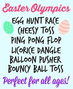 an easter egg hunt poster with the words, perfect for all ages to play in