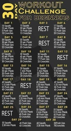 the workout schedule for beginners is shown in black and yellow, with white lettering