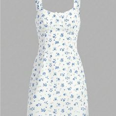 Brand New! Still Has Tags Attached! No Longer Sold On The Website Light Blue Ditsy Floral Print Spring Dress, White Spaghetti Strap Mini Dress With Ditsy Floral Print, Blue Ditsy Floral Mini Sundress, Summer Flowy Dresses, Light Blue Sleeveless Floral Mini Dress, Blue Floral Print Mini Sleeveless Dress, Cherry Blossom Dress, Shein Dress, Ditsy Floral