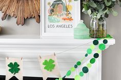 a st patrick's day banner hanging from a mantel