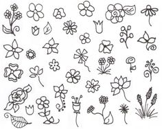 flowers and leaves are drawn in black ink on a white paper with the words,'flower