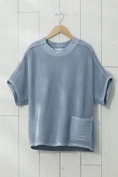 This relaxed, boxy pullover refreshes your style with vertical ribbing, elbow-length dolman sleeves and one horizontal ribbed patch pocket. Calm Summer, Work Fits, Denim Vests, Dolman Sweater, Boxy Sweater, Summer Sweaters, Teacher Outfits, Plus Size Sweaters, Coldwater Creek