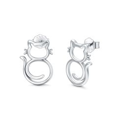 PRICES MAY VARY. DESIGN CONCEPT - With the minimalistic hollow design, these silver cat stud earrings bring out the furriness and laziness of the cats. Great gift idea for cat lovers! These simple kitties outlines are super cute and charming as the feline itself.Wish it could accompany you, make you enjoy your life and be leisure. SPECIFICATION - Stud size: 0.59 inch * 0.31 inch. Set in white gold plated and sterling silver. MATERIALS - Made from 925 sterling silver, allergen-free, nickel-free, Cat Stud Earrings, Cat Earrings Studs, Earrings For Girls, Sterling Silver Cat, Womens Earrings Studs, Silver Cat, Hypoallergenic Jewelry, Women Christmas, Hollow Design