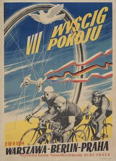 an old poster with two men riding bicycles