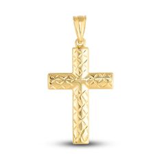 Show the zeal for your faith with this meaningful textured cross pendant charm, fashioned in lustrous 14K yellow gold. Gold Credit Card, Jewelry Cross, Jared The Galleria Of Jewelry, Gold Cross Pendant, Loose Stones, Cross Jewelry, Gold Cross, Cross Charms, Precious Jewelry