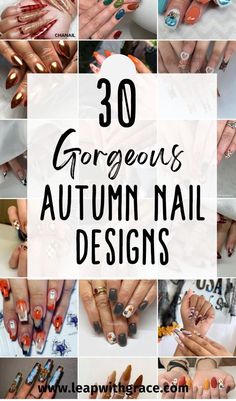 Fall Nails With Stickers, Acrylic Nails For Fall Autumn, Autumn Nail Art Ideas, Autumn Nail Art Designs Fall Leaves, Nail Design Ideas Fall, Autumn Holiday Nails, Fall Themed Acrylic Nails, Autumnal Nail Designs, Unique Fall Nail Designs